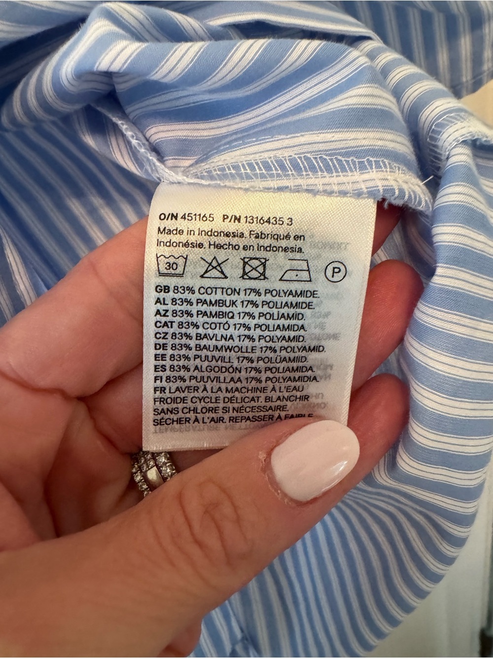 H&M Striped Ruffle-Trim Blue Button-Up Blouse, Small - Picture 4 of 4